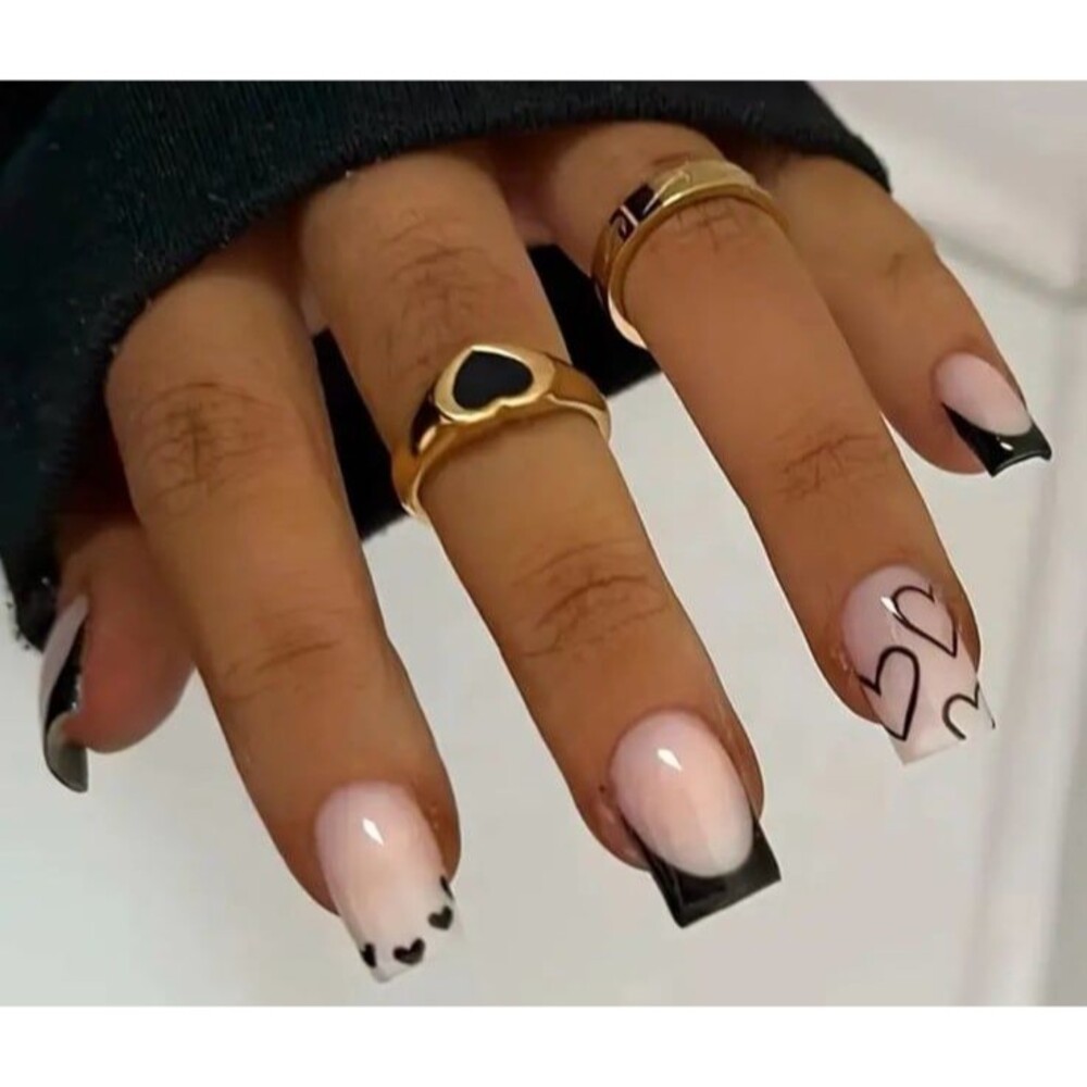 Heartfelt Glamour: 24pcs Long Square Shape Press On Nails